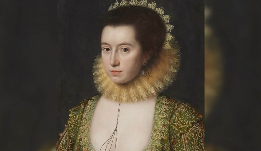 A painting of a woman in a green dress.