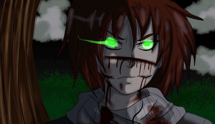 An anime character with green eyes.