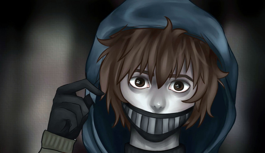 An anime character in a hoodie holding a phone.