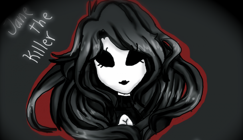 A drawing of a girl with long black hair.