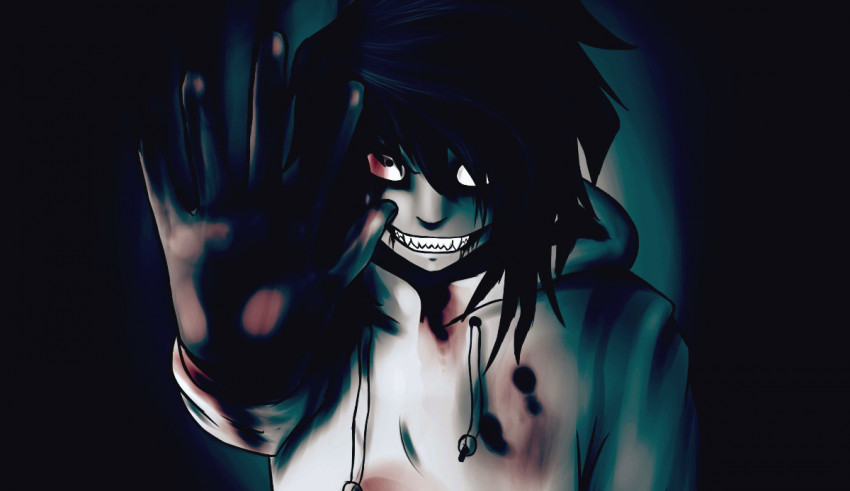 A black and white image of an anime character holding a hand.