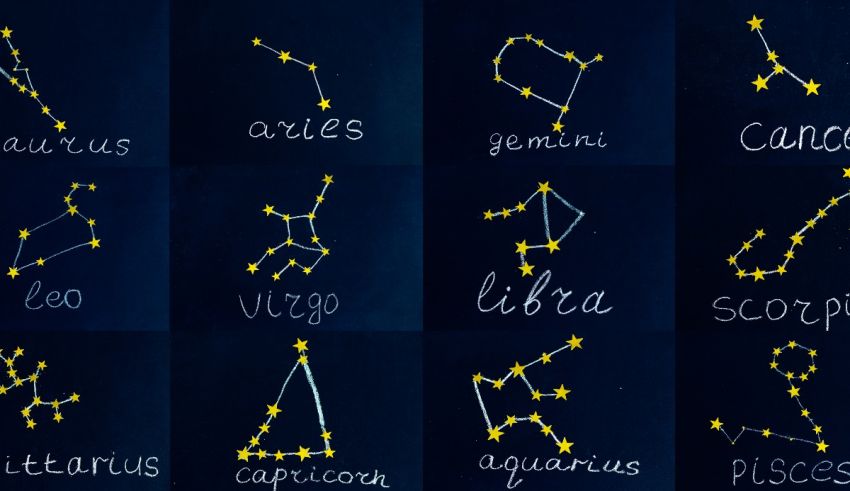 The zodiac signs are written on a blackboard.