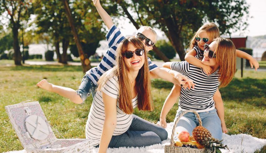 A family is having a picnic in the park.