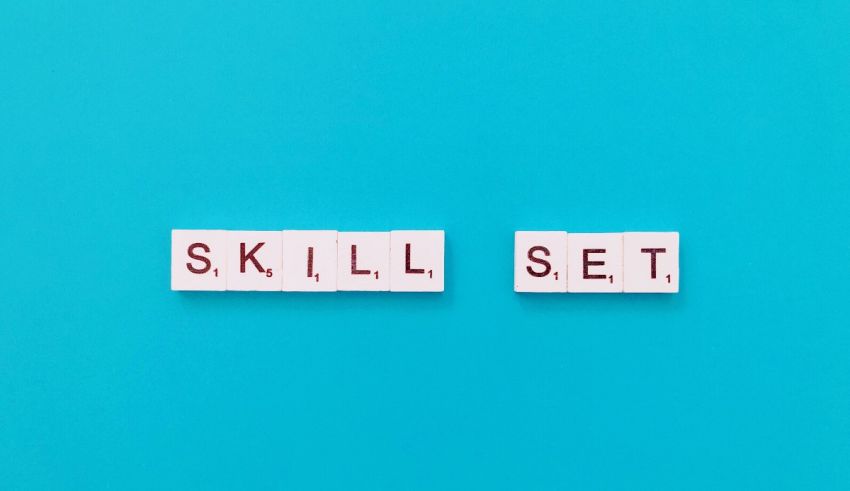 The word skill set spelled out on a turquoise background.