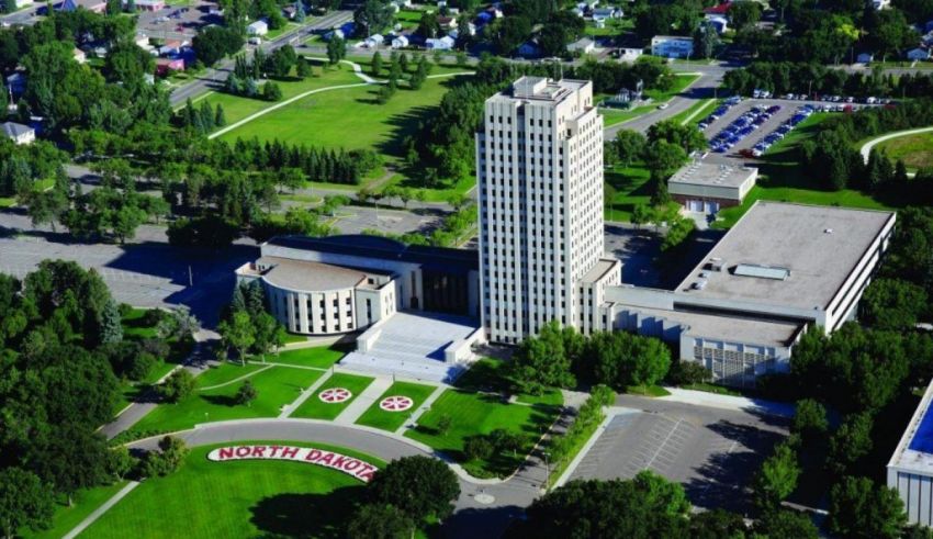 An aerial view of the capitol building.