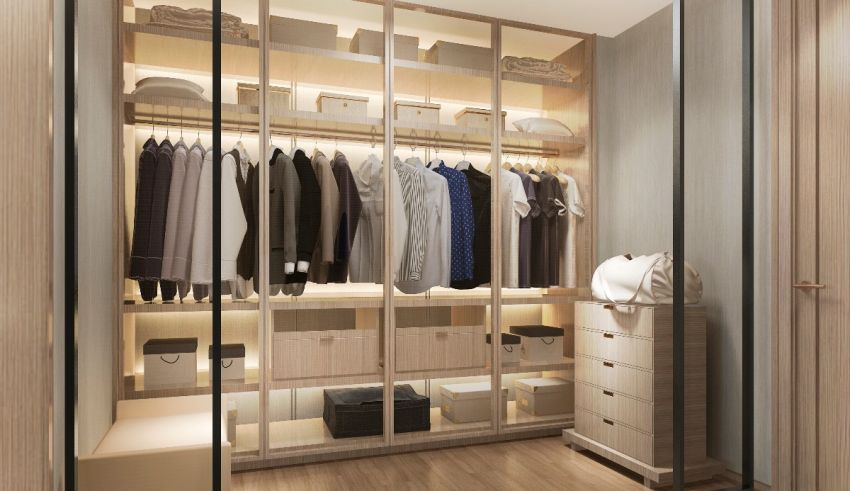 3d rendering of a walk in closet.