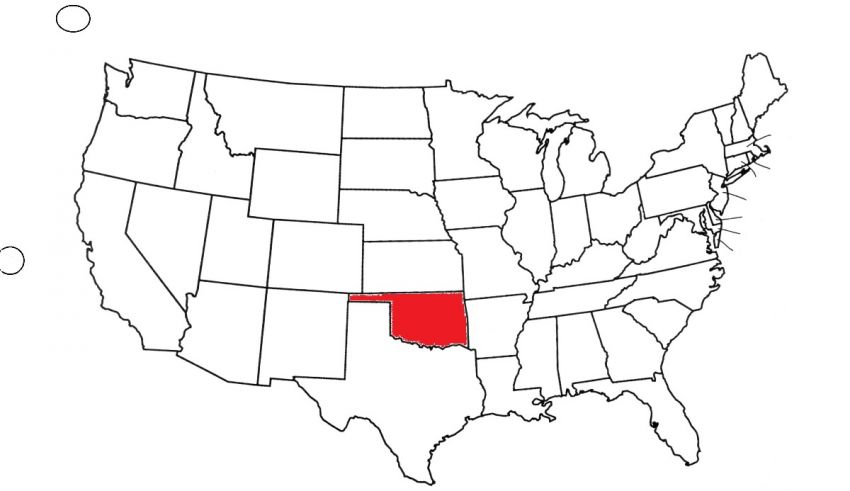 A map of the united states with the state of oklahoma highlighted.