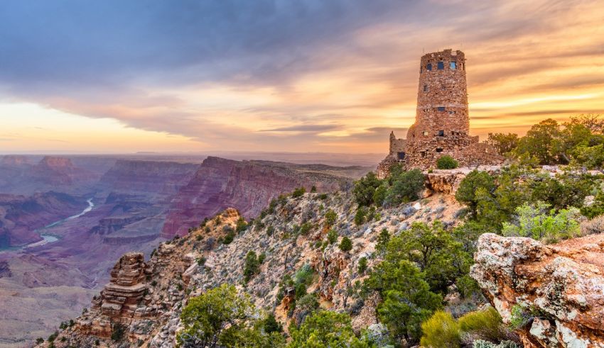 A view of the grand canyon at sunset.