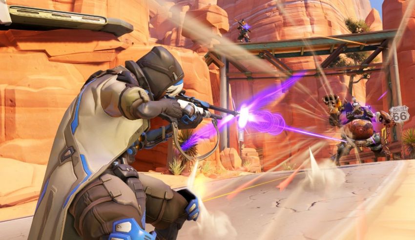 A character in a video game is holding a weapon.
