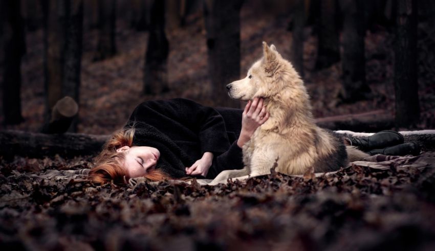 A girl laying on the ground with a dog.