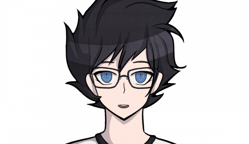 An anime character with glasses and black hair.