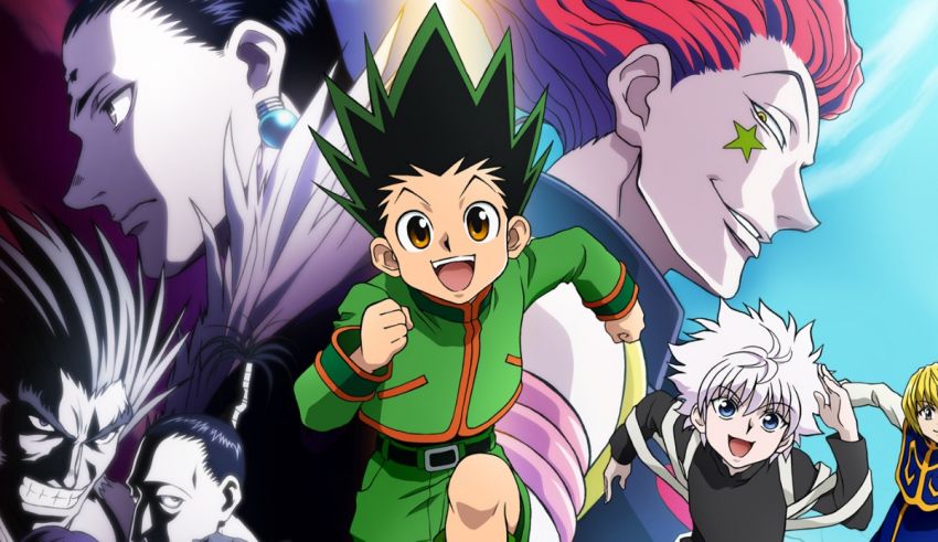 Japanese anime characters are shown in the background.
