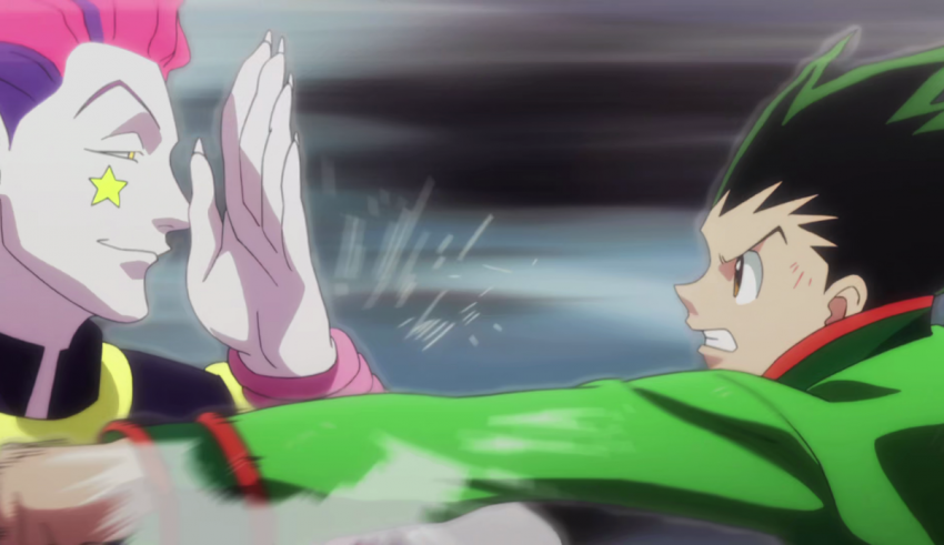 Two anime characters are fighting each other.