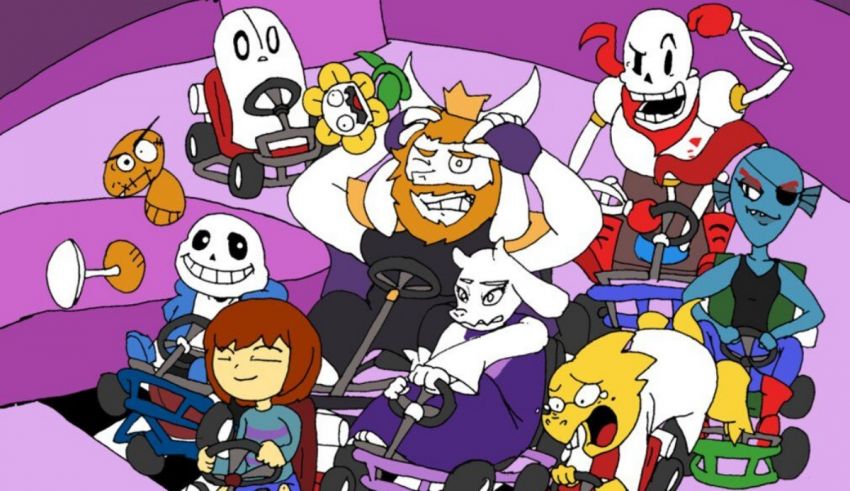 A group of cartoon characters in a kart race.