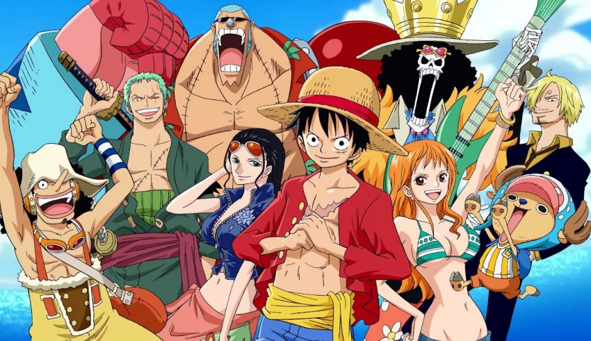 A group of one piece characters posing for a picture.