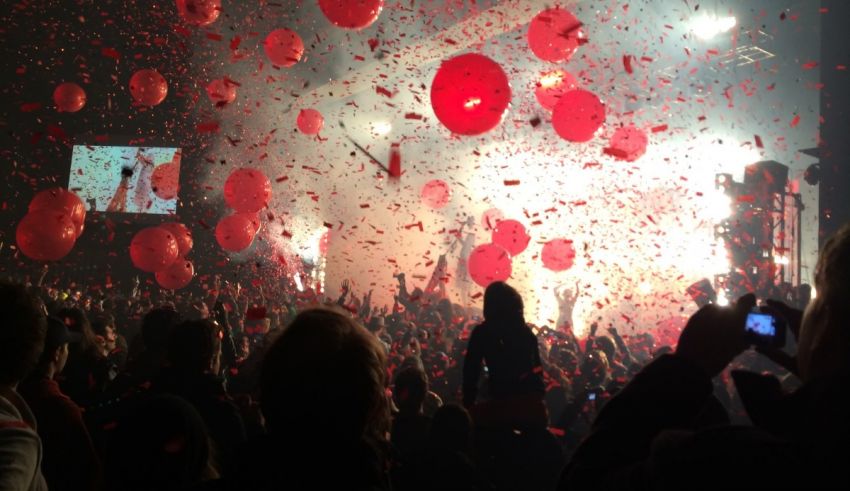 Confetti falling from the sky.
