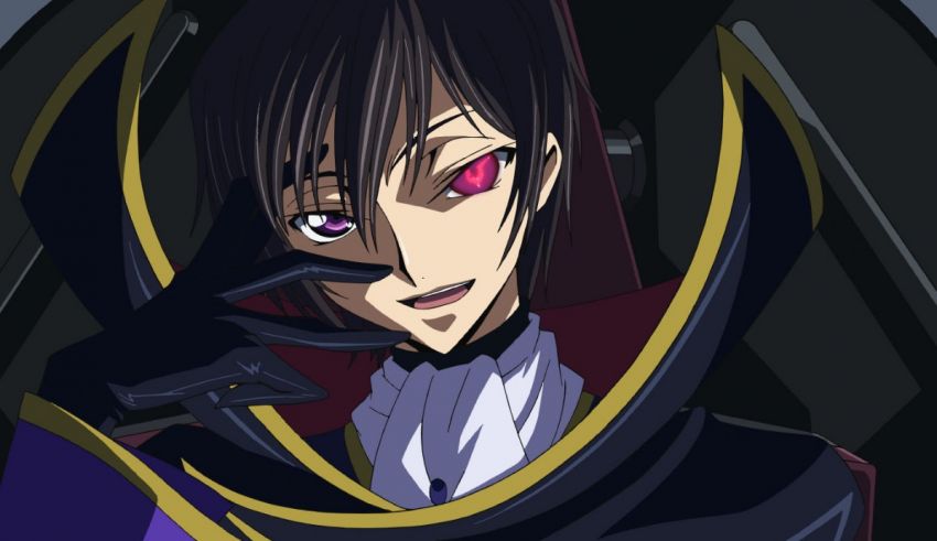 An anime character with purple eyes and black hair.