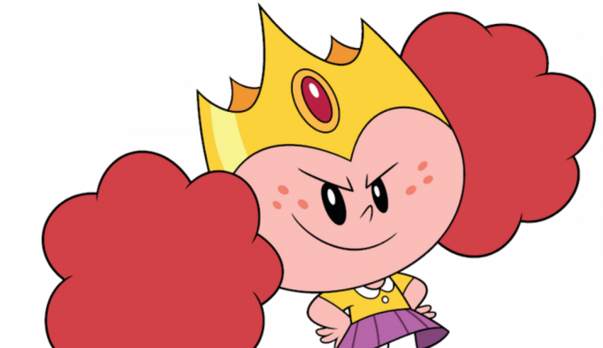 A cartoon character with red hair and a crown.