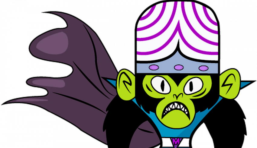 A cartoon character wearing a purple hat.