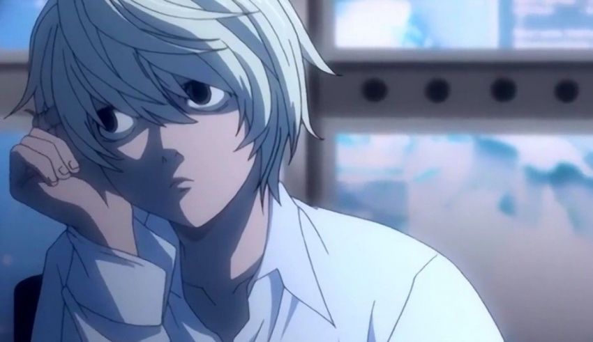 An anime character with white hair and a white shirt.