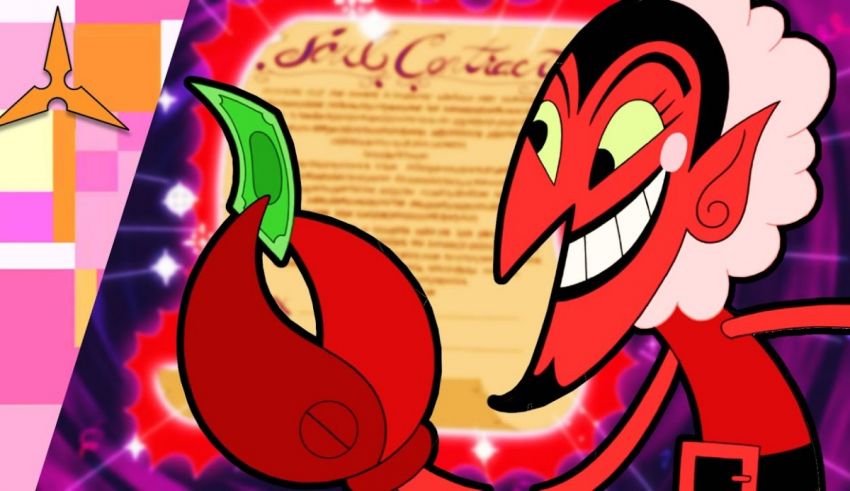 A cartoon devil holding a red apple.