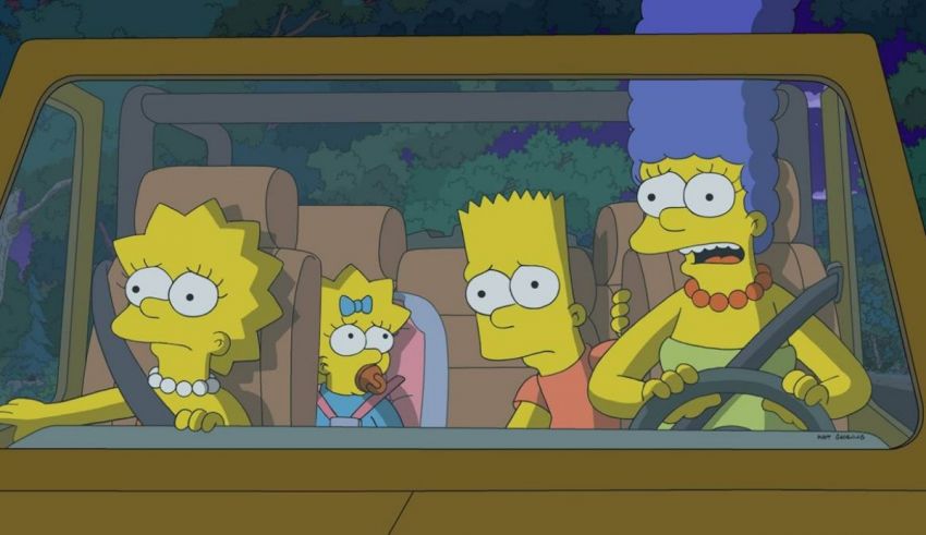 The simpsons family in a car.