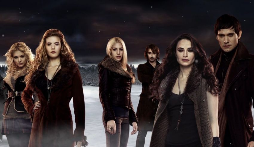 The twilight saga cast standing in the snow.