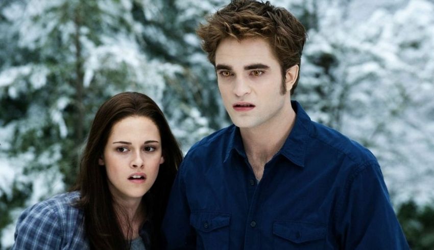 Robert pattinson and kristen stewart in the twilight saga.