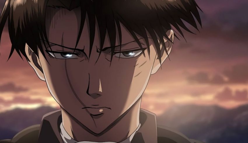 An anime character with blue eyes looking at the sky.