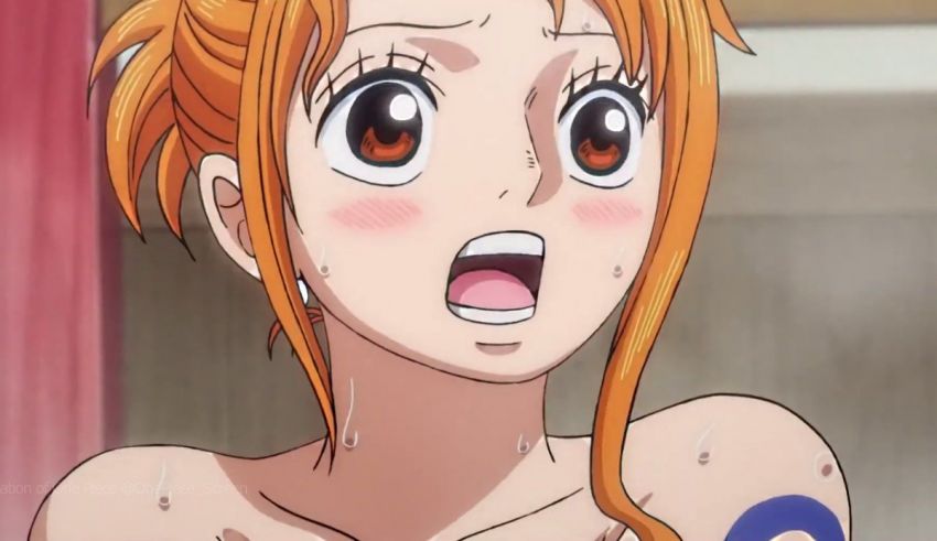 An anime girl with orange hair and big eyes.