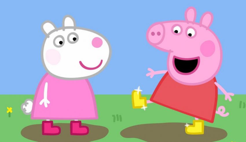 Peppa pig and peppa the pig are standing next to each other.