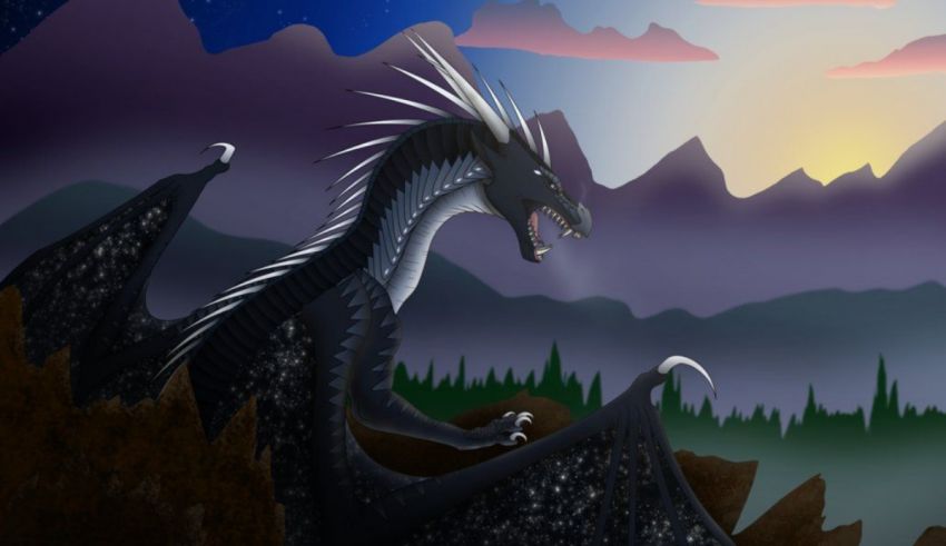 An image of a black dragon in the night sky.