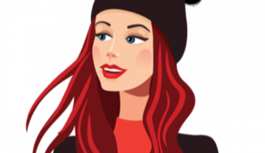 A cartoon girl with red hair and a beanie.