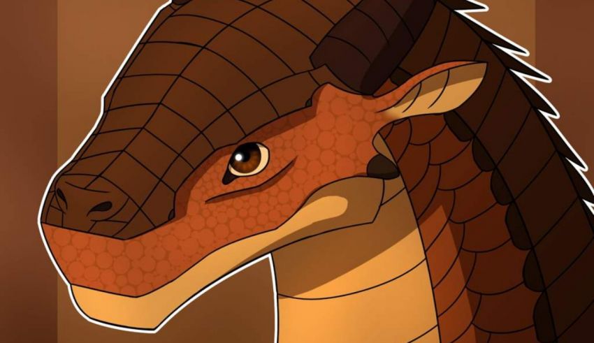 The head of a brown and orange dragon.