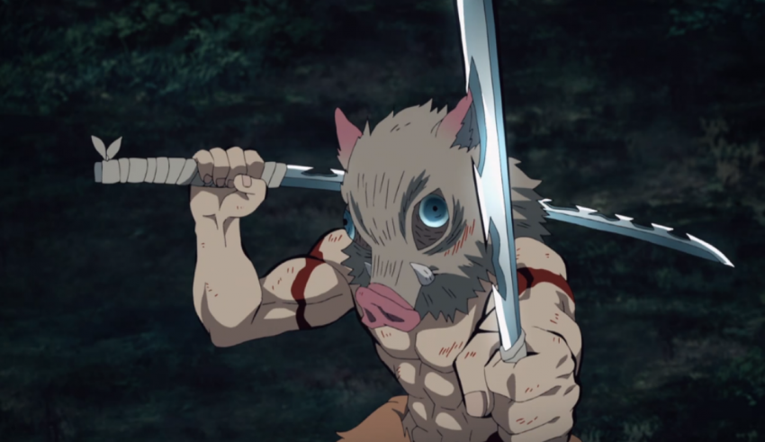 An anime character holding two swords in his hands.
