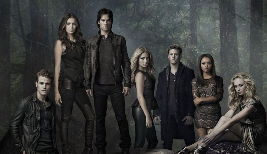 The vampire diaries cast in the woods.