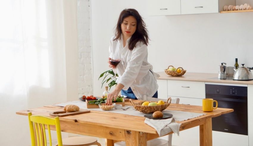 Young asian woman preparing food in the kitchen.