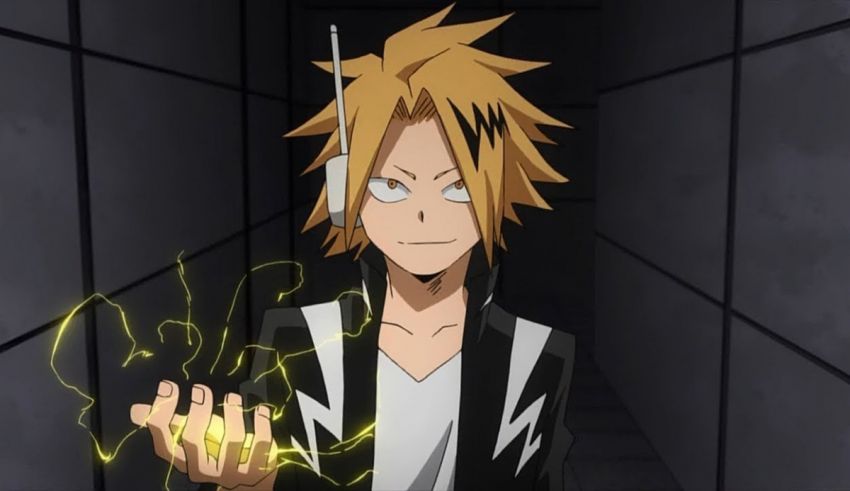 An anime character holding a flashlight in a dark room.