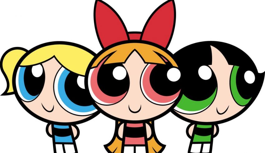 Three powerpuff girls standing next to each other.