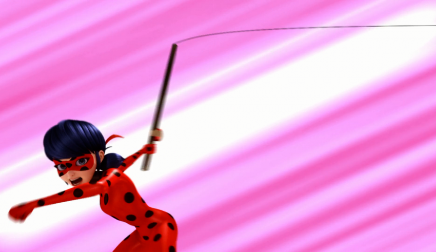A ladybug is holding a fishing pole.