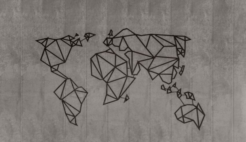 A black and white photo of a world map.