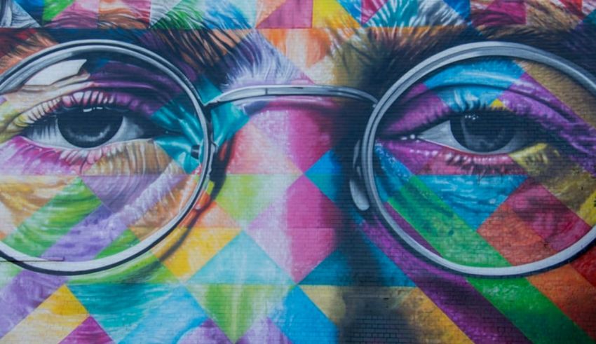 A colorful painting of john lennon's face.