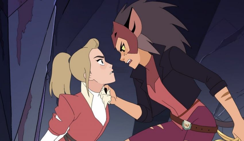 A girl is kissing another girl in an animated cartoon.