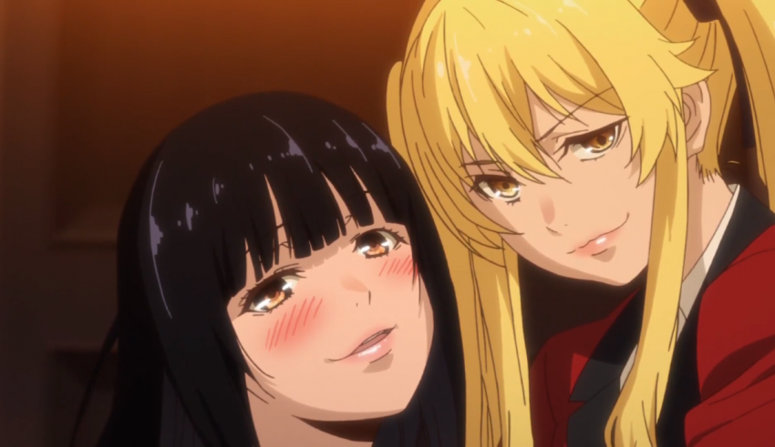 Two anime girls posing for a picture.