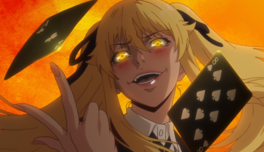 A girl with long blonde hair holding a deck of cards.