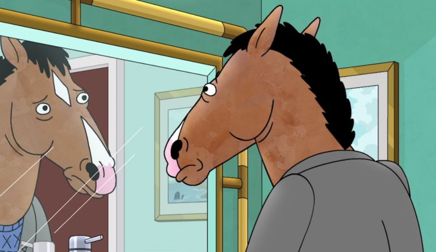 A cartoon horse is looking at himself in the mirror.