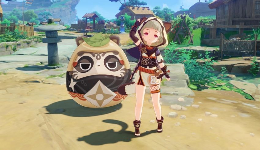 A girl is standing next to an animal in a video game.