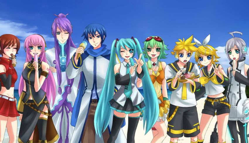 A group of anime characters standing next to each other.