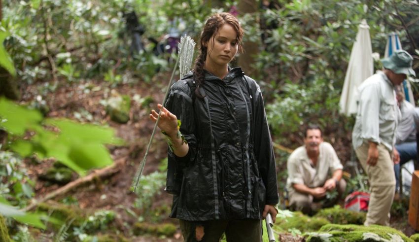 Jennifer lawrence on the set of the hunger games.