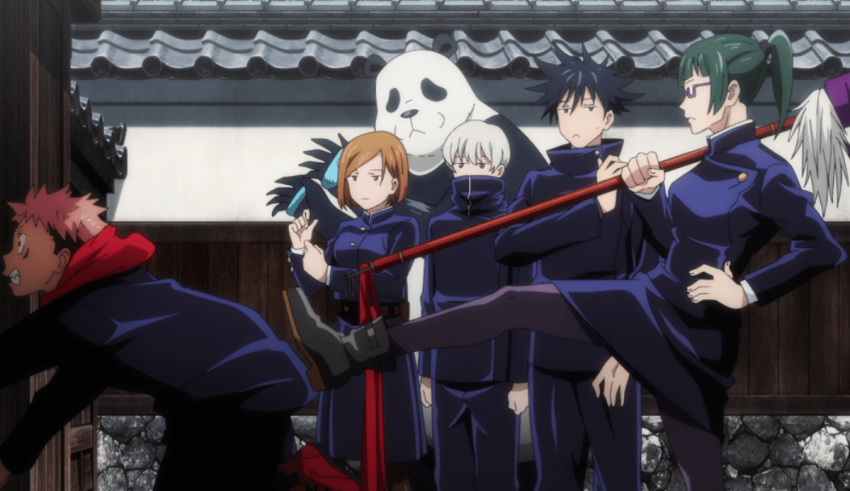 A group of anime characters standing next to each other.